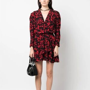 Zadig & Voltaire Rogers Leaf-Print Mini Dress Romper Black Red Size Small